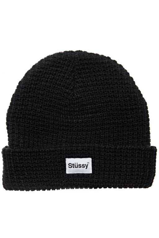 Stussy Womens Trademark Waffle Beanie Hats Black - RSDCQ8401